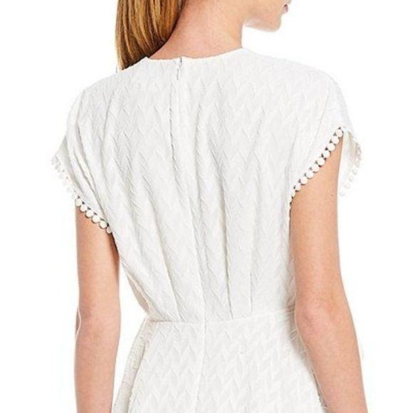 Sachin & Babi Bolton Chevron Bow A-Line Short Sleeve V-Neck Ivory Mini Dress 8 - Picture 3 of 5